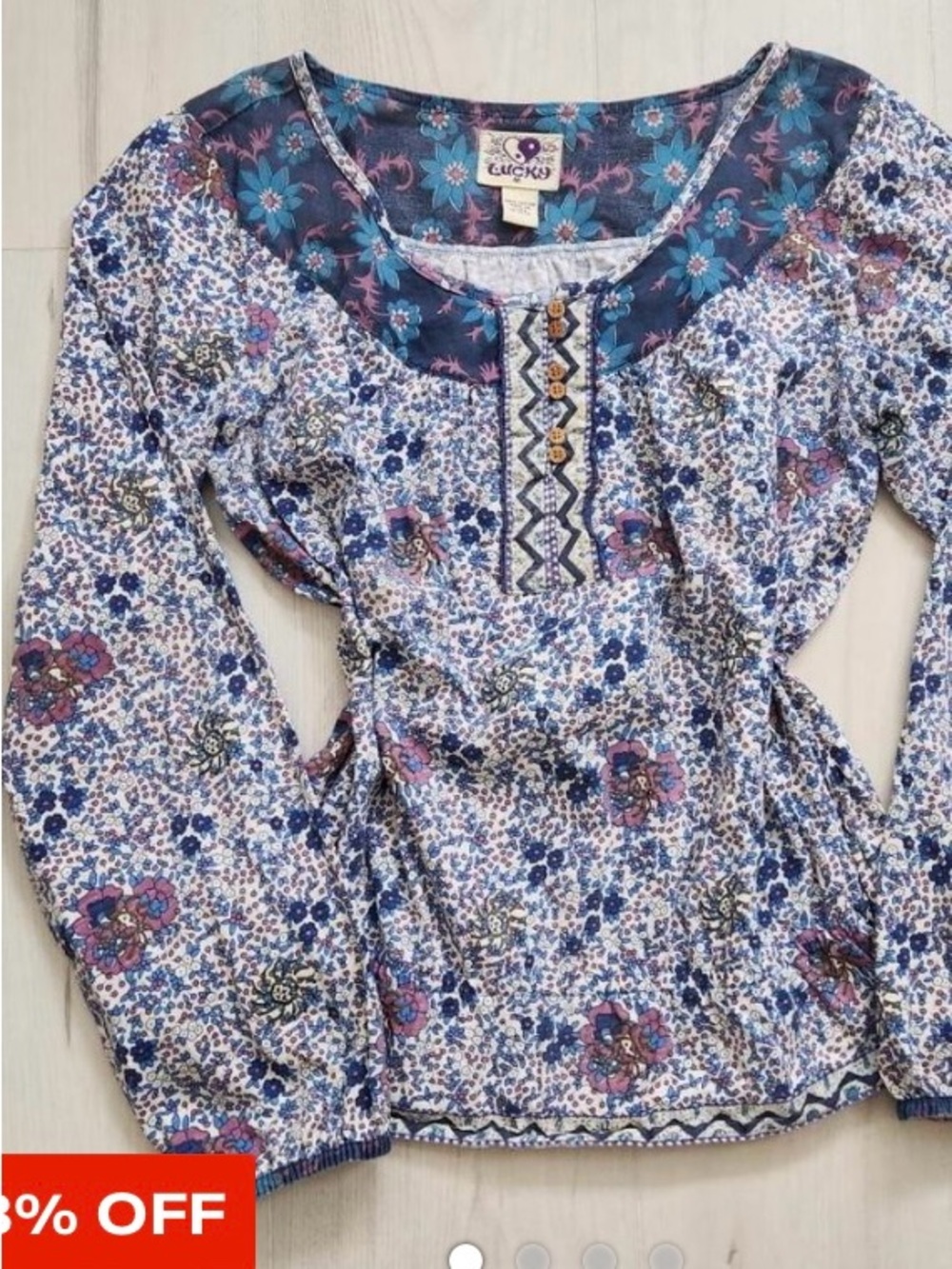 Women’s Lucky Brand Blue Floral Peasant Blouse